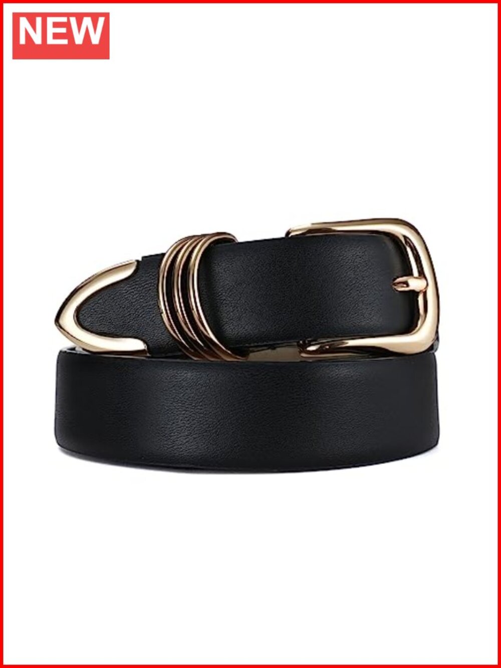Women's Leather Belt with Metal Buckle & Three Rings Fashion Waist Belt